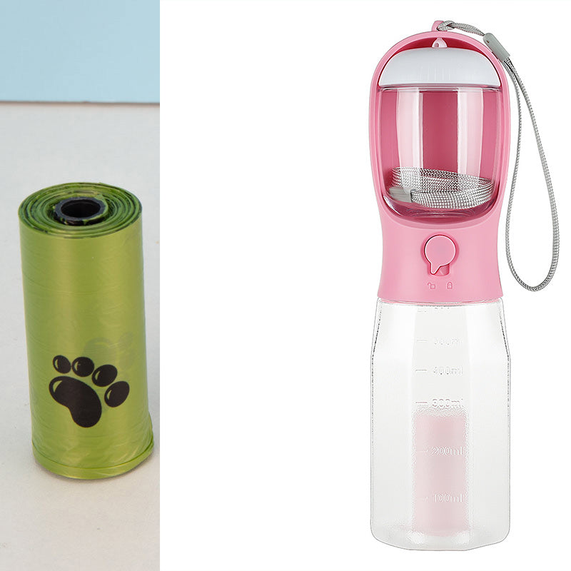 Leak-Proof Pet Water Bottle with Food & Poop Bag Dispenser
