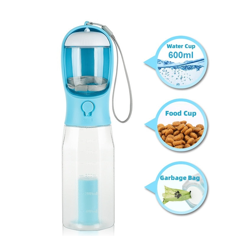Leak-Proof Pet Water Bottle with Food & Poop Bag Dispenser